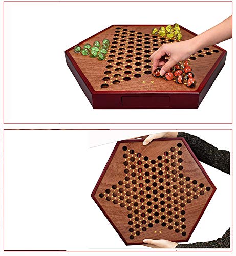 Younglingn 12.5" All Natural Wood Chinese Checkers With Storage Drawer And Glass Marbles Checkers Board Games For Family #TOP4