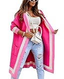  Femmes Clash Color Long Jersey Pull Cardigan Manteau Manches Longues Capuche Tricot Longue Veste Anti - poussière
