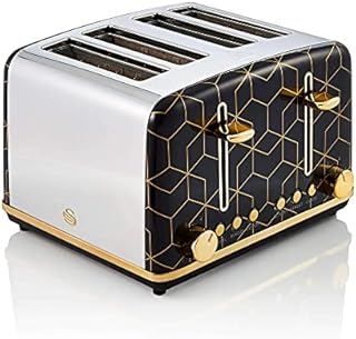 Swan Tribeca, 4 Slice Toaster, Multiple Functions & Browning Control, Glamour 20s Art Dec Design, Black & Rose Gold, ST42020BLKN