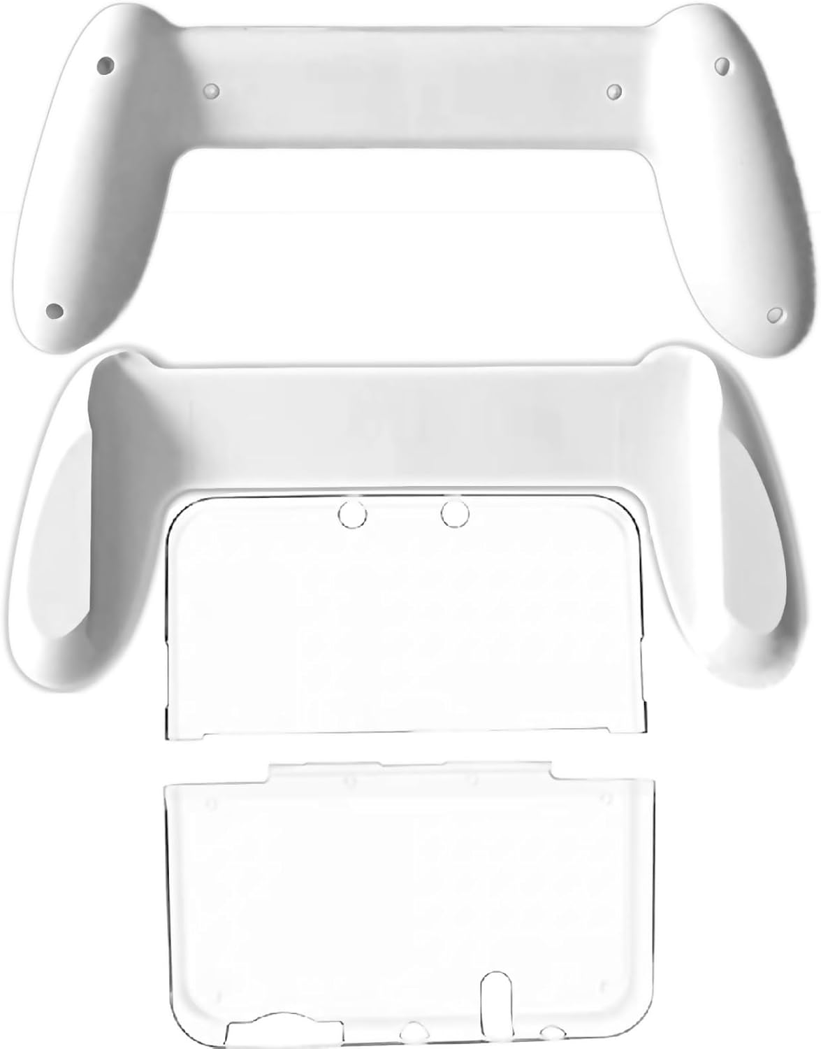 White New3DS Lightweight Hand Grips + Protective Crystal Case Hard Clear Shell Set, for New 3DS Small Handheld Console, Non-Slip Anti-Scratch Gaming Handle & Top/Bottom Protection Covers