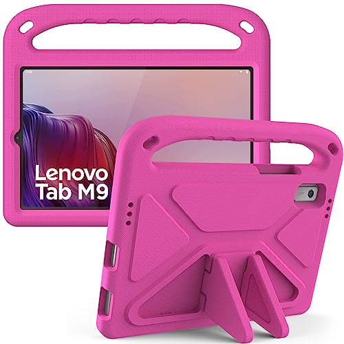 Étui Lenovo Tab M9 2023 anti-choc en EVA rose rouge avec poignée et bandoulière