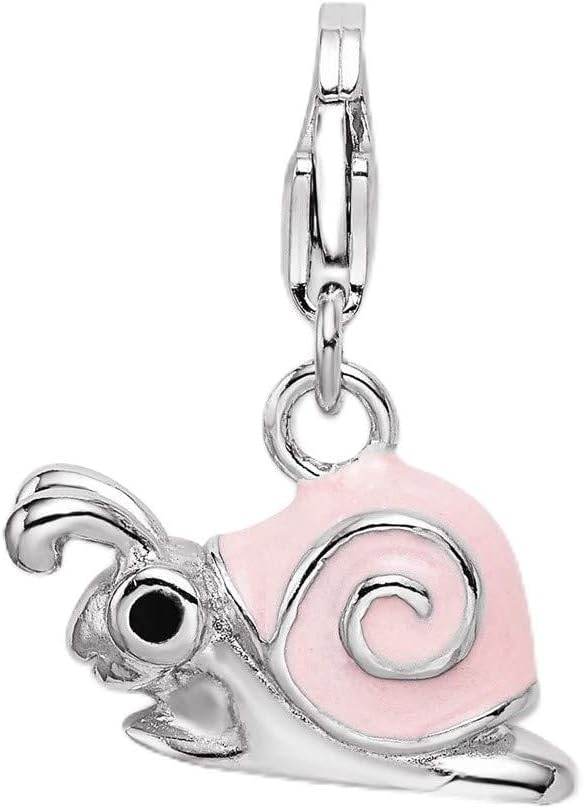 Solid 925 Sterling Silver Enamel Pink Snail Lobster Clasp Charm (0.63 x 1.18 Inches)