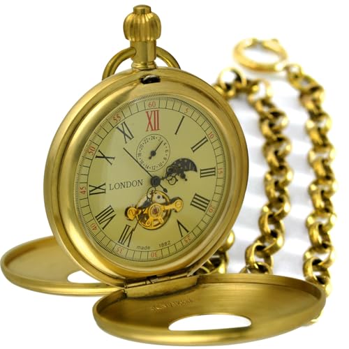 VIGOROSO Gold Mechanical Pocket Watch with Chain Tourbillon Vintage Pocket