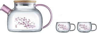 Jarra Agua Fria Conjunto de hervidor de agua fría de vidrio con taza de té de calor resistente al hogar Tazas transparentes Tetera de rosa Tetera de bebida Manija cómoda Jarra Agua Detox Frutas