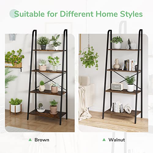 Novilla Bookshelf, 4-Tier Bookcase, Freestanding Storage Ladder Shelves For Home/Office/Living Room/Balcony/Bedroom, Brown #TOP7