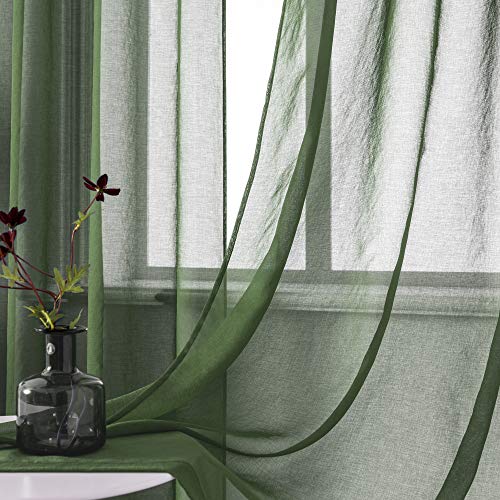 DUALIFE Hunter Green Sheer Curtains 84 Inches Long,Faux Linen Semi Sheer Curtain Drapes for Living Room Bedroom Nursery Kitchen Bathroom Privacy Voile Window Treatment Panels,52 x 84 Inches,Set of 2 by DUALIFE - Image 5