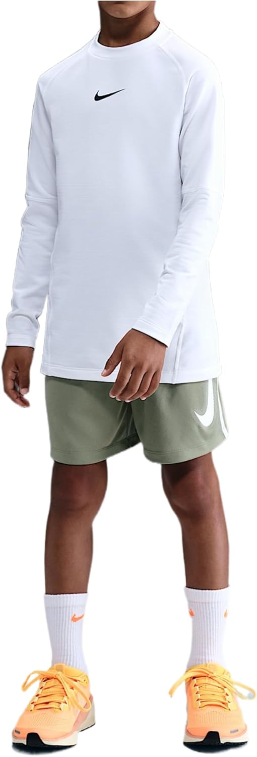 Nike Pro Big Kids' (Boys') Dri-FIT Long-Sleeve Crewneck Top (White/Black)