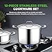 NutriChef 12-Piece Professional Stainless Steel Cookware Set – Tri-Ply Pots, Ceramic Non-Stick Fry Pans, Induction Compatible, Strong Riveted Handles, Dishwasher Safe