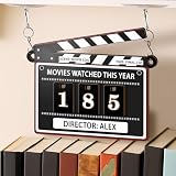 ARTSY WOODSY Personalized Wooden Movie Tracker Sign – “Movies Watched This Year” Flip Counter Board – Custom Film Log Gift, Home Theater Decor, Movie Night Gift for Him, Cinema Fans (04)