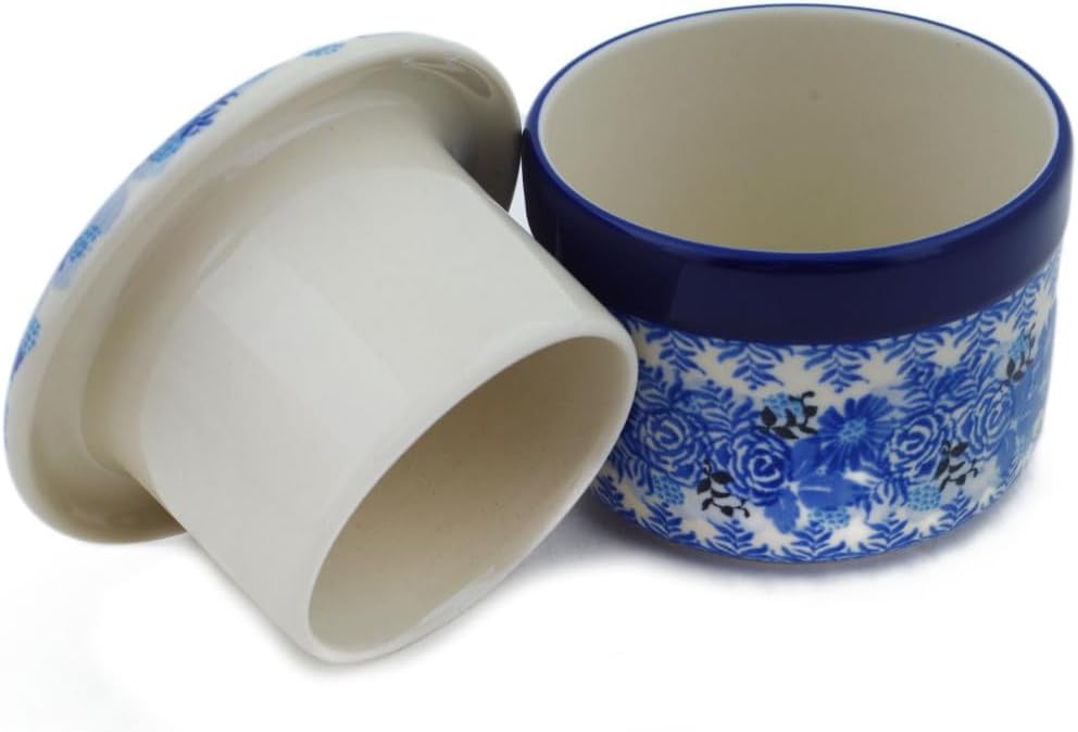 Polmedia Polish Pottery French Butter Dish UNIKAT - Frosted Bouquet Pattern Handmade in Boleslawiec Poland by Ceramika Artystyczna + Certificate of Authenticity