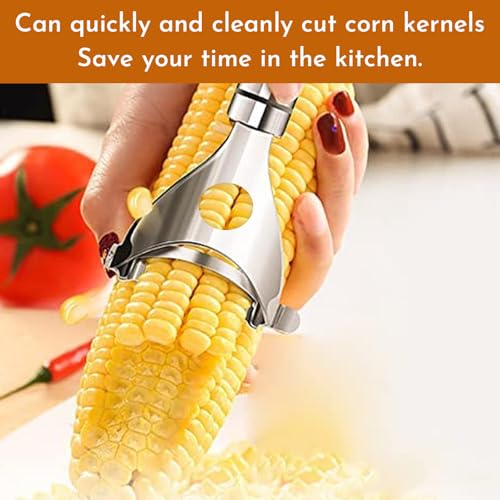2Pcs Stainless Steel Corn Peeler & Kernel Remover Tool - 3-in-1 Corn Cob Stripper for Corn on the Cob, Pepper Seed Corer & Vegetable Slicer - Multi-Function Kitchen Gadget with Non-Slip Grip (Silver)