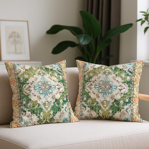 Vorysum Fundas de Cojines 50x50 cm Verde Retro Bohemio Cojines Decorativos para Sofa Super Suave Funda de Almohada Terciopelo Funda Cojin para Sofá Cama Decoración Hogar Sala Juego de 2