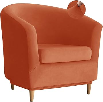 Velvet Club Chair Slipcover 2 Piece Swivel Barrel Chair Covers Slipcover Tub Chair Slipcovers Round Accent Armchair Covers Bucket Chair Covers Protector for Living Room Dark Orange