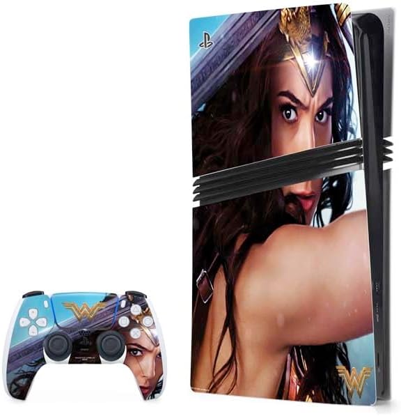 Skinit Decal Gaming Skin Compatible with PS5 Pro Bundle - Officially Licensed DC Comics Wonder Woman Battle Ready Poster Design