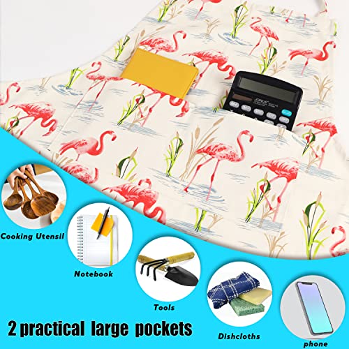 Lolomlo Oversize Canvas Cotton Apron, Extra Large Aprons With 2 Pockets For Men & Women, Adjustable Neck With Long Strap Tear Resistant Plus Size Cooking, Gardening, Baking Aprons - Flamingo #TOP3