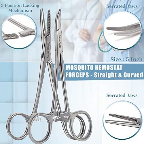 A2Z Premium Quality 13 Pcs Scissors Forceps Hemostats Needle Holders Suture Set Complete Kit with Instrument Box for Medical Student Educational Training Procedures Made of Stainless Steel