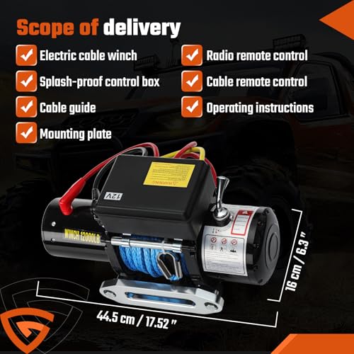 Cabrestante eléctrico 12000lb impermeable con cuerda sintética 12V miniatura 3
