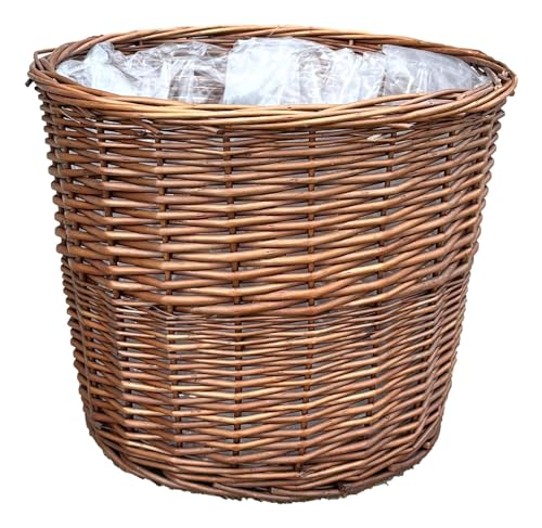 Arthur Cameron - Round Wicker Planter with Plastic Lining, Perfect for Indoor Plants & Flowers - Can also be used as a Waste Paper Bin/Bathroom Bin/Bedroom Bin (Small, Distilled Brown)