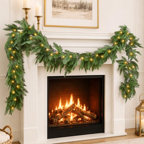5.9FT Realistic Cedar Garland with Lights, Artificial Pine Garland - image 8