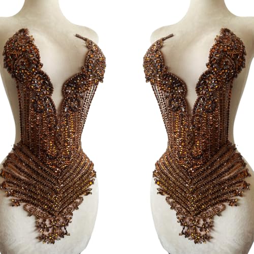 Handsewing Beads Sequins Rhinestones Large lace Applique Handmade shin Crystal Trim Patches Accessories for Dress Clothes (Brown) by Zbroh - Used condition - Image 2