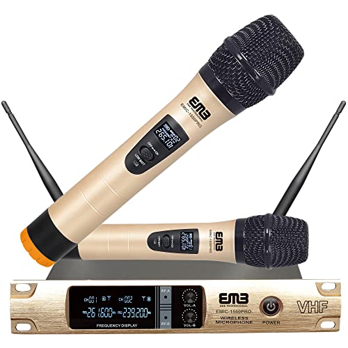 Emb Emic1550Pro Dual Vhf Wireless Handheld Microphone System W/Rechargeable Receiver - Great For Any Occasion Such As Karaoke, Dj, Wedding, Church, Classroom, Stage, Business And Outdoor #TOP6