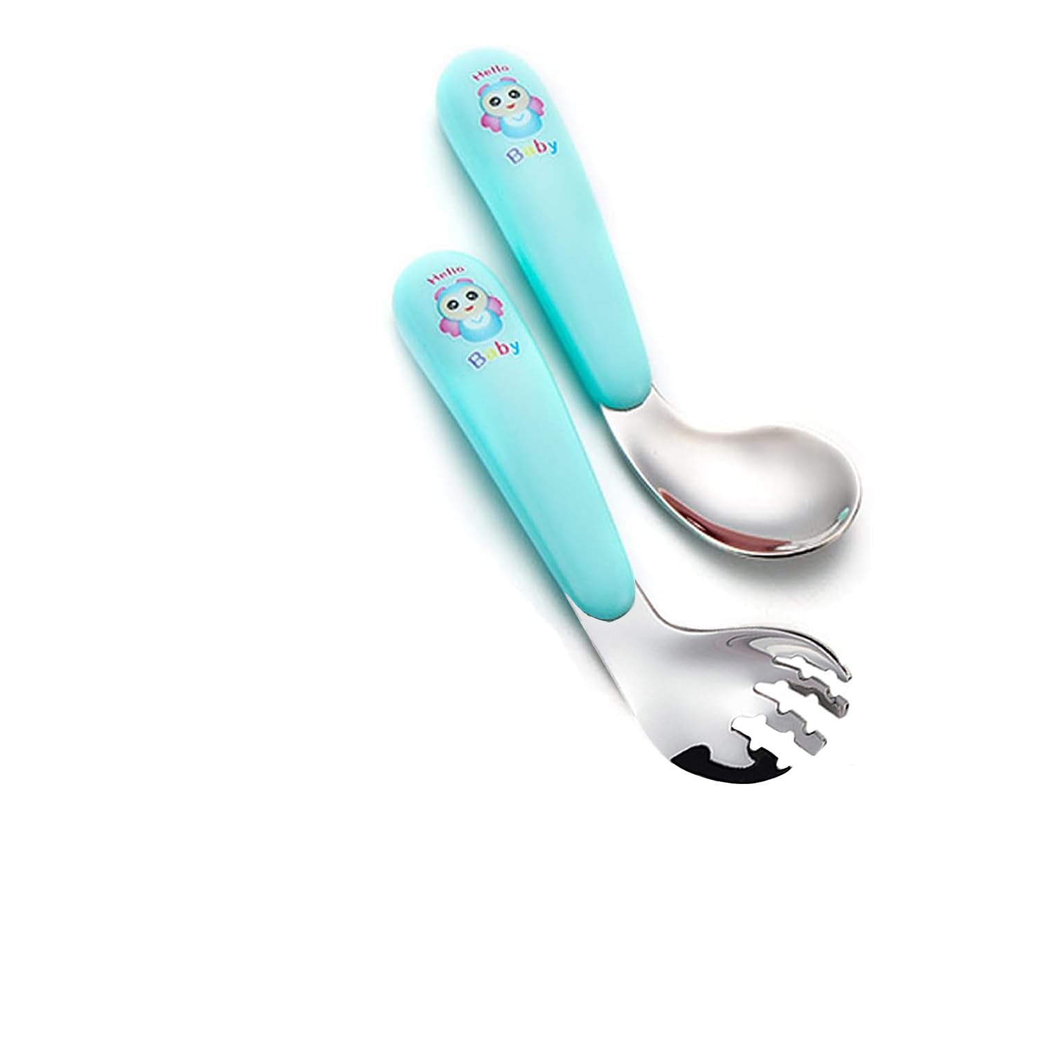 Trainingslöffel, Fütterungslöffel, Suppenlöffel, Babybesteck, Kinderbesteck, Gabeln, Löffel, Utensilien für Babys, selbstlernend (Grün 2)