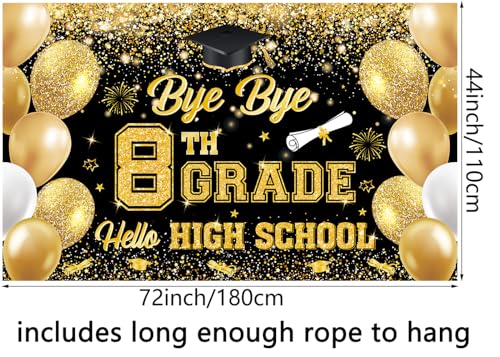 XIEXIEYOU Bye Bye 8TH Grade Hello High School Backdrop Large Size 8TH Grade Graduate Banner for 8TH Grade Graduation Party Decorations Supplies by XIEXIEYOU - Used condition - Image 4