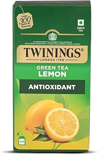 Twinings Green Tea & Lemon, 100 Tea Bags| Pack of 1| Perfectly Balanced & Refreshing Taste| Light, Zesty Lemon Flavour| Low Calorie| Handpicked Leaves| Enjoy a Hot Cup of Tea