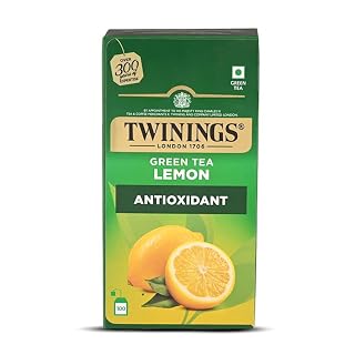 Twinings Green Tea & Lemon, 100 Tea Bags| Pack of 1| Perfectly Balanced & Refreshing Taste| Light, Zesty Lemon Flavour| Low Calorie| Handpicked Leaves| Enjoy a Hot Cup of Tea