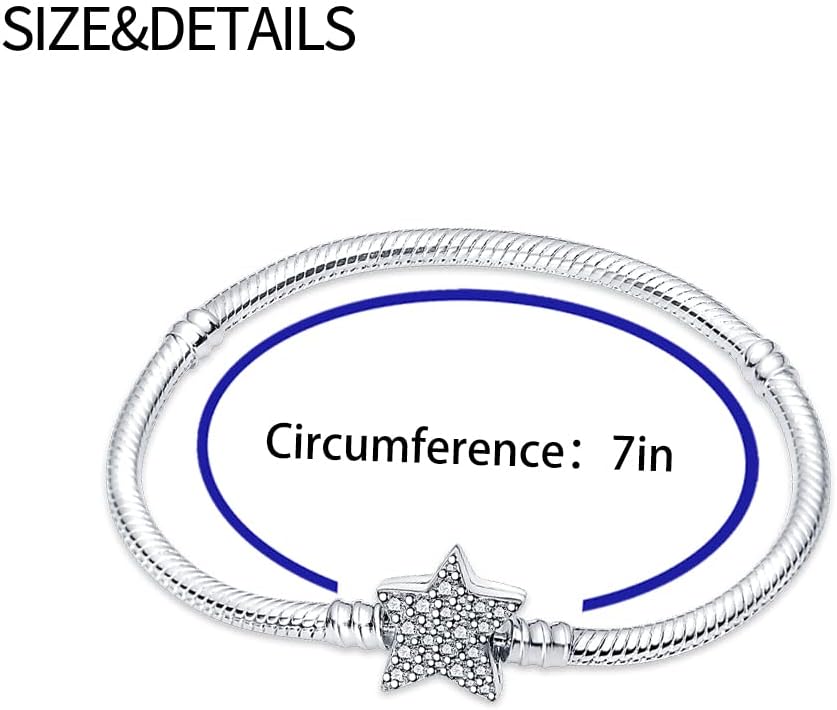 KUNSIR 925 Sterling Silver Snake Chain Bracelet with 5A Cubic Zirconia Pentagram Compatible with Pandora charms, Christmas Mother's Day - Image 3