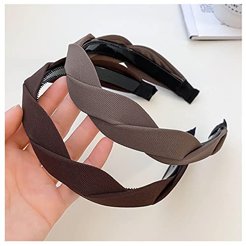 Springtime Set Of 4 Fashion Solid Headbands For Women Girls 1.2Inch Wide Fabric Covered Hairbands With Tooth For Daily Wear Black Brown Tan Gray #TOP3
