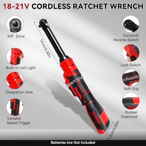 dcvbny 3/8" Extended Cordless Ratchet Wrench Compatible with Milw-aukee 18V Batteries, 320 RPM, 80 N.m Electric Power Ratchet Wrench,Built-in LED Light, Extended 6-inch Long Neck by dcvbny - Image 2