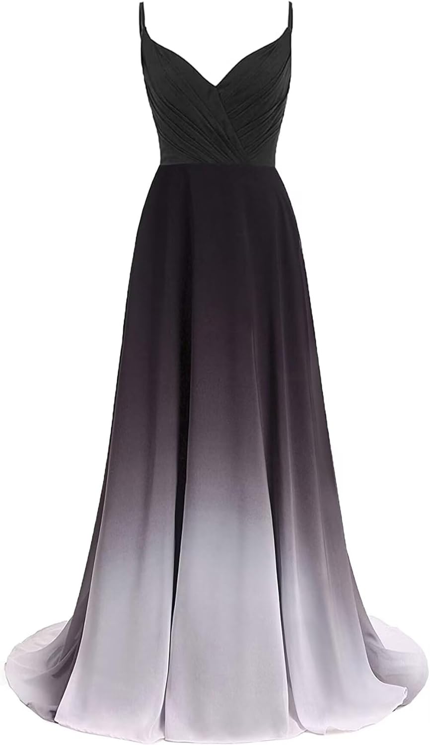 Women's Ombre Chiffon Bridesmaid Dresses Long Sequins Beaded Prom Party Dress for Juniors Plus
