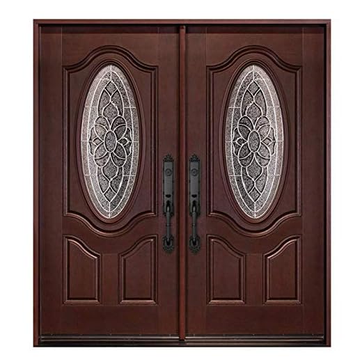 Fiberglass Door Double-Open Doors Front Entry Exteriror Entrance Door, Dark Mahogany Finish, Quick Install, Safety Heavy Door for House Home Entry (Left-Hand, Double Doors 30"x30"x80")