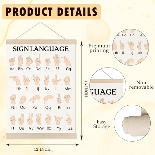 Welshower Sign Language Alphabet Poster Hanger Frame, ASL Alphabet Special Educational Wall Art Prints Decor for Classroom Toddler Kids Bedroom Nursery Playroom Framed, 12x16 Inch by Welshower - Image 6