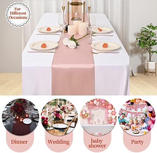 Lumaycens 5 Pack Satin Table Runner Rose Gold 12x108 Inch Silk Table Runner for Rectangle Round Tables Wedding Party Birthday Banquet Engagements Table Decoration