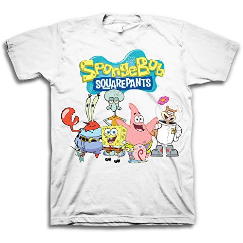 Mens White Spongebob Squarepants Shirt - Spongebob Group Shot Tee - Classic Swag T-Shirt (White Sponge, Medium)