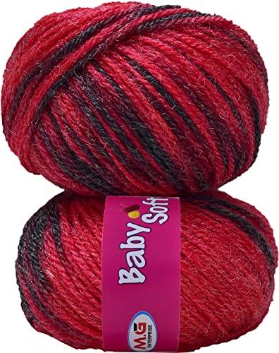 Image of 100% Acrylic Wool Red (14 pc) Baby Soft 4 ply Wool Ball Hand Knitting Wool /Art Craft Soft Fingering Crochet Hook Yarn, Needle Knitting Yarn Thread Dye SM-Z SM-MI