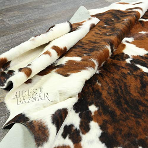 Hides Bazaar Light-Tricolor Cowhide Rug, White, Brown And Black Color Mix, Natural Leather Hide, Area Rug (6X7Ft) #TOP2