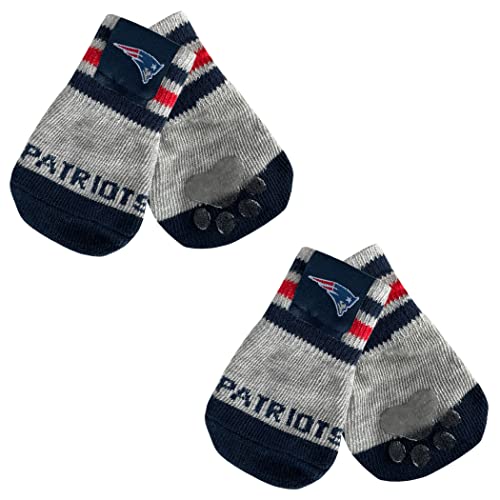 NFL NEW England Patriots Anti Slip Dog Socks with Elastic Ribbed Top, Size Medium/Large. Indoor/Outdoor Socks, Best Dog Paw Protector, 2 Pairs, Cool Puppy Supplies with NFL Logo of Patriots Team