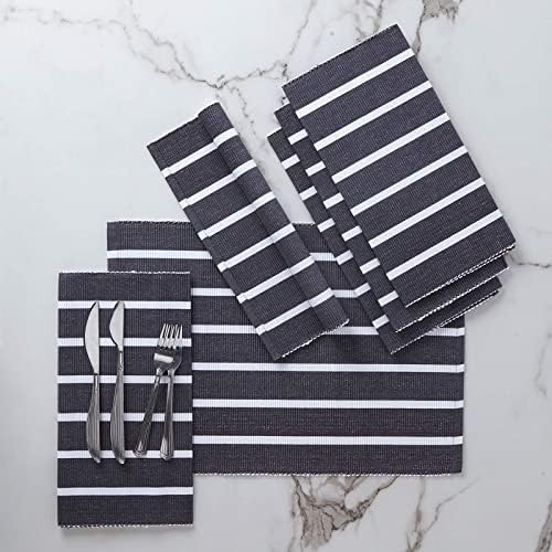 Encasa Fine Ribbed Cotton Placemats Set of 6 With Ladder Black Color & Rectangular Size 46x32 cm For Dinning Table Fall Decoration, Halloween & Christmas Festivals - Machine Washable