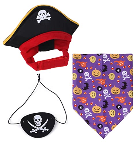 XIAOYU 3-Piece Halloween Dog & Cat Cosplay Set - Pirate Hat, Skull Triangle Bandana, Blindfold - Purple - Image 2