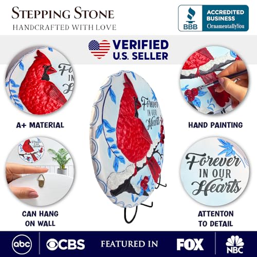 OrnamentallyYou Elegant Resin Stepping Stone, Outdoor Garden Pathway Decoration (Forever in Our Hearts Cardinal Stepping Stone, 9.5" Winter Garden Decorative Resin Figurine)
