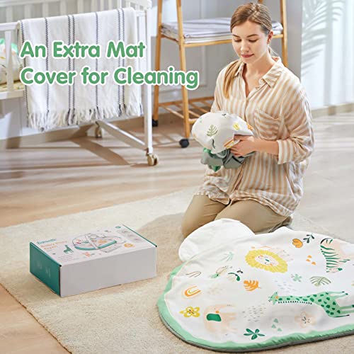 Lupantte Activity Gym / Play Mat with Replaceable Washable Covers for Baby Tummy Time with Toys for Visual, Hearing, Touch, Cognitive Development for Newborn to Toddler as Shower Gift