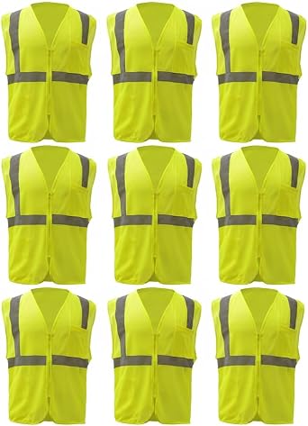 GSS 10-Pack ANSI Certified High Visibility Vest,Safety Vest for Men and Women Mesh - Breathable,Lightweight,with Pockets