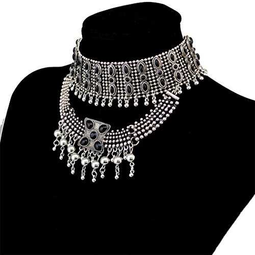 Idealway Retro Boho Tribal Tassel Collar Bib Chain Chunky Pendant Statement Necklace Choker For Women (Silver) #TOP1