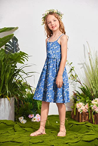 Arshiner Girls Summer Sundress Floral Print Sleeveless Midi Dresses For Toddler Girl 4-13 Years Floral Blue 6-7Y #TOP3