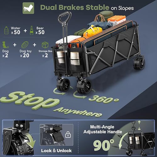 Ecogou 350L Large Capacity Foldable Wagon with Brakes, 560lbs Heavy Duty Collapsible Wagon Cart with Push Handle All-Terrain Big Wheels for Camping, Sports, Shopping, Beach by Ecogou - Image 4