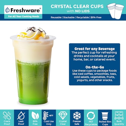Image of Freshware Clear Plastic Cups [100 Pack - 20 oz] Disposable Cups for Iced Coffee, Smoothie, Milkshake, Cold Drinks