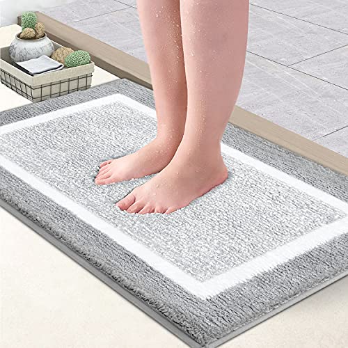 Earthall Grey Bathroom Rug Mat, 17"X24", White And Gray, Extra Soft Absorbent Premium Bath Rug, Non-Slip Comfortable Bath Mat, Machine Wash Dry, Carpet For Tub, Shower, Bath Room #TOP6